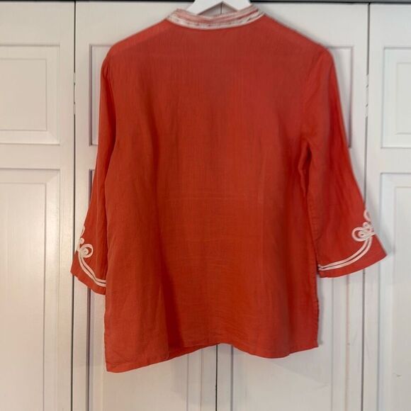 Charter Club 100% linen luxury coral lace trim tunic blouse MP - Picture 5 of 8